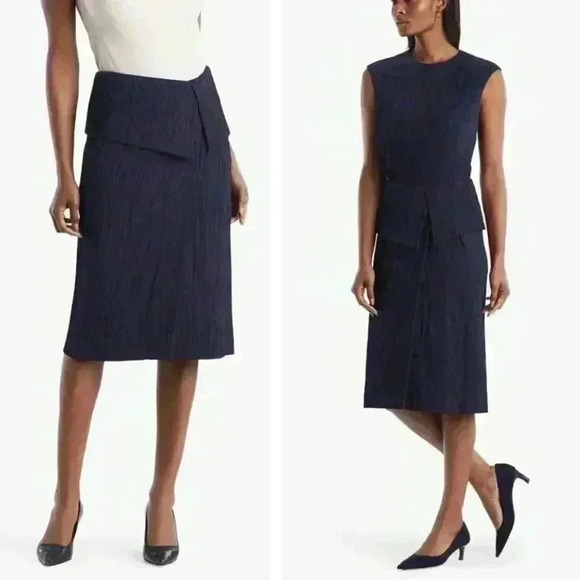 NEW MM Lafleur Montgomery Skirt Pleated Jersey Aegean Blue Career Office Neutral - Picture 1 of 6